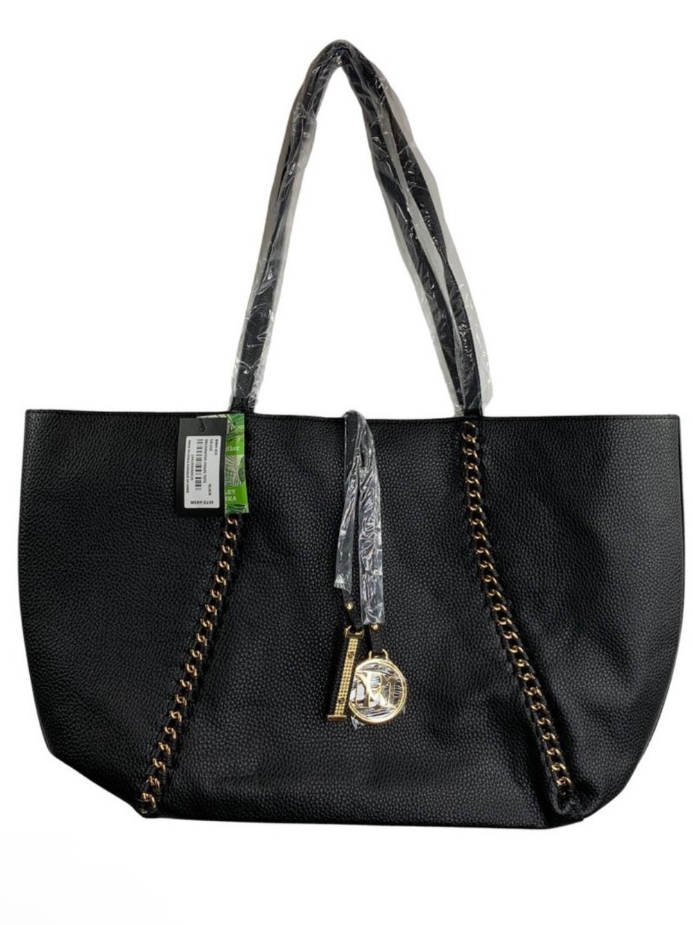 Badgley Mischka Decorative Chain Large Tote Pebbled Black MSRP $139 NWT